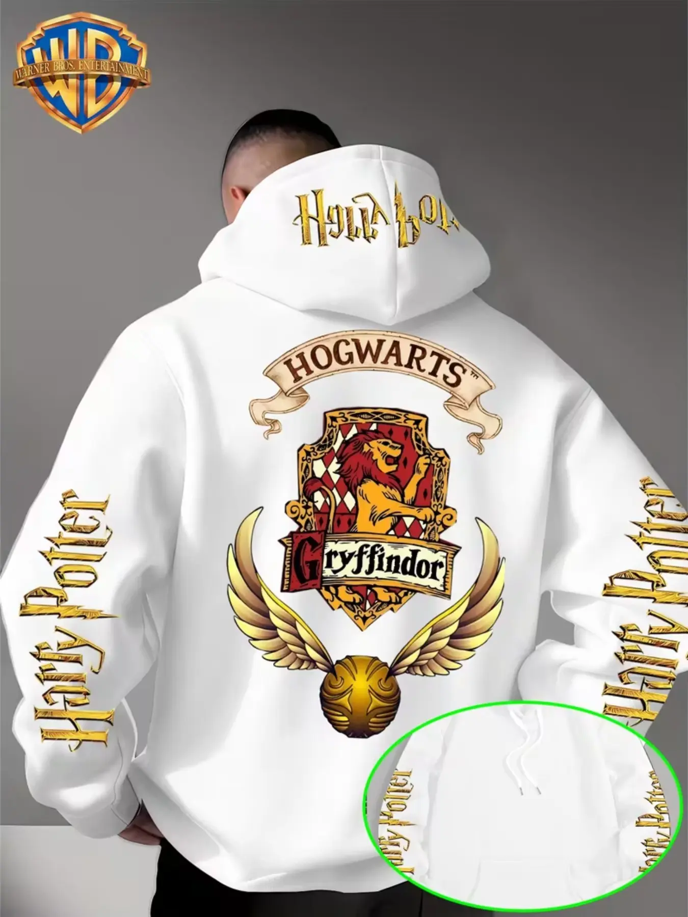 Warner Bros Men's Gryffindor Golden Snitch Print Hoodie, Harry Potter Hogwarts Emblem Pullover, Casual Magic World Fan Hat Top