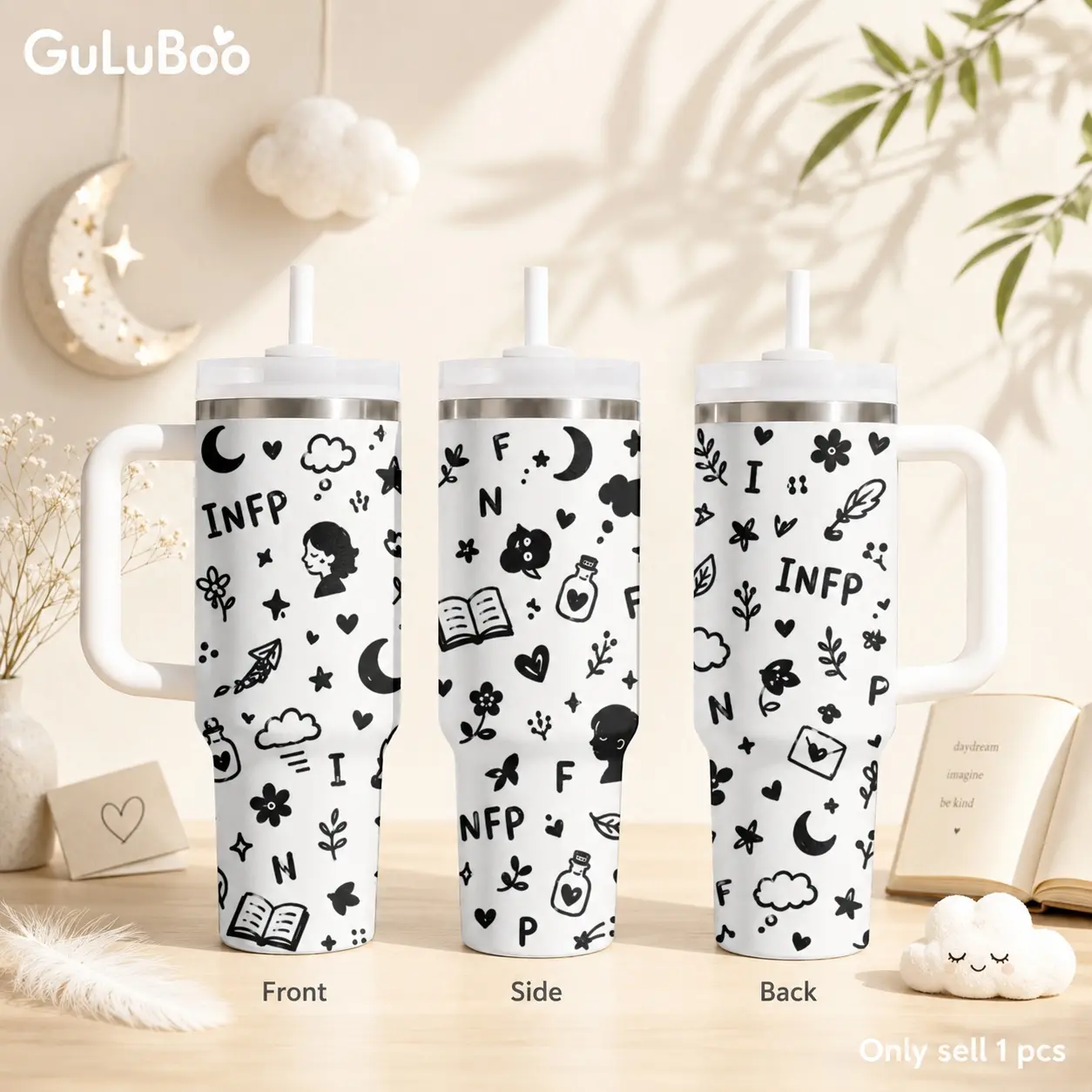 MBTI Personality INFP ENFJ ENFP ISTJ Vacuum Flasks 40oz Stainless Steel Tumbler with Handle & Straw – Vacuum Insulated Travel Mug, Keeps Drinks Cold Up to 24H, Leak-Resistant Cup for Iced Coffee, Water, Gym, Office & Travel