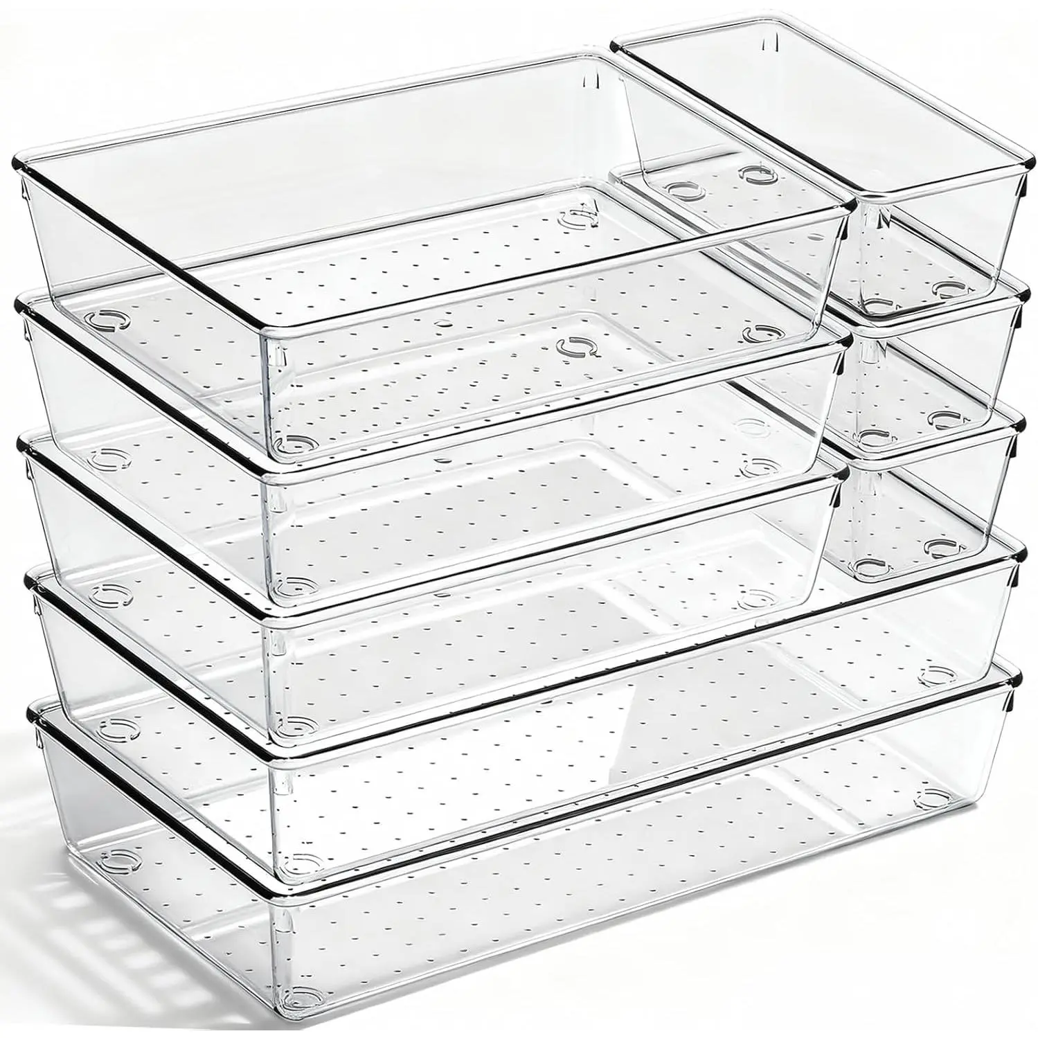 8 Pack Large Clear Plastic Drawer Organizer Bins -  Bathroom Drawer Organizer Trays - Heavy Duty Kitchen Drawer Dividers for Utensils - Non-Slip Storage Bins for Makeup, Bedroom, Office Desk