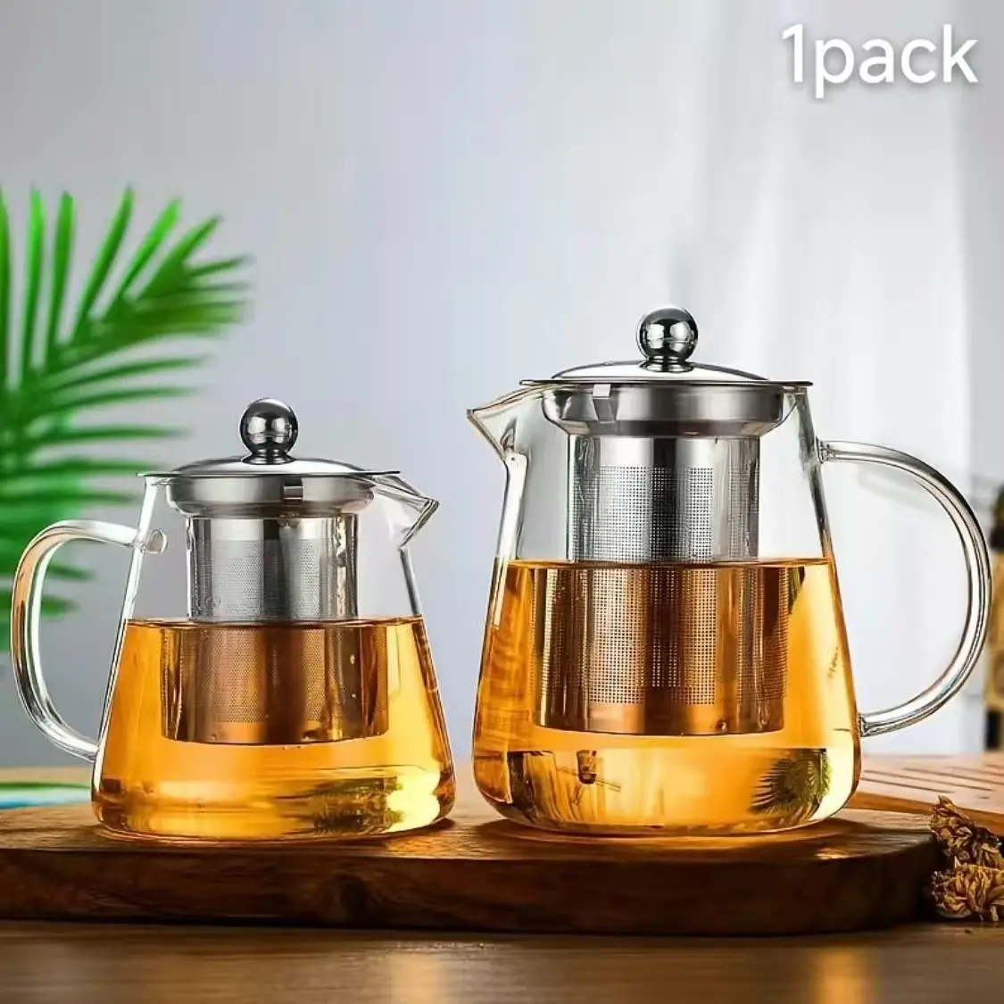 Clear Heat Resistant Borosilicate Glass Teapot with Removable Stainless Steel Infuser, Teapot with Strainer, Food Grade Lead & BPA Free, Microwave, Stovetop & Dishwasher Safe, Ideal for Loose Leaf & Cold Brew Tea, Perfect for Home Kitchen Daily Brewing