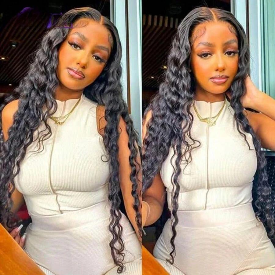 Bling Hair 36 38 Inch Deep Wave Frontal Wig Transparent 13x4 13x6 HD Lace Frontal Human Hair Wigs Curly Human Hair Wigs For Black Women
