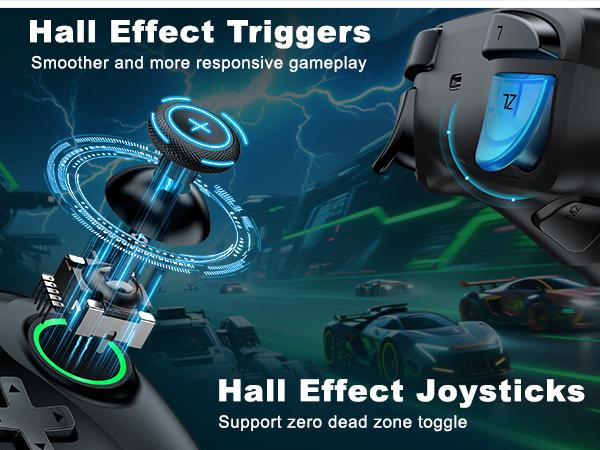 The controller is compatible with Windows PC/Switch/Android/IOS system devices, with macro programming, Turbo, vibration adjustment functions, Hall analog triggers and Hall effect joysticks provide precise control operations, and native controller games c