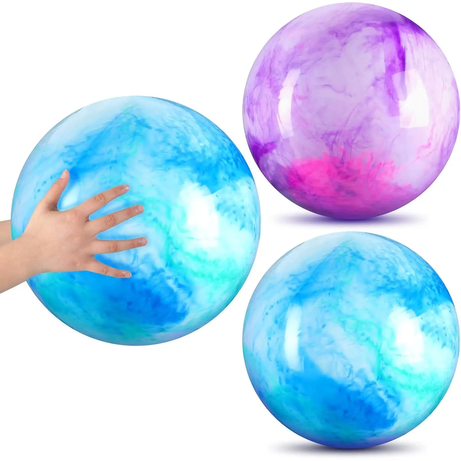 Outdoor sports Outdoor sports Deekin 2 Pcs 15 Inch Marbleized Bouncy Balls Large Inflatable Rubber Sensory Ball for Playground Outdoor Water(Blue and Purple)