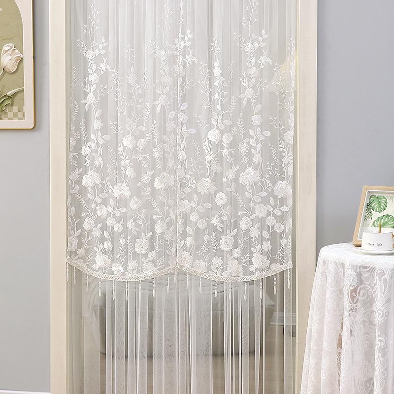 No Drill Sheer Door Curtain, Beaded Embroidery Privacy Curtain, Mosquito Net for Bedroom, Long Partition Curtain for Home Decor