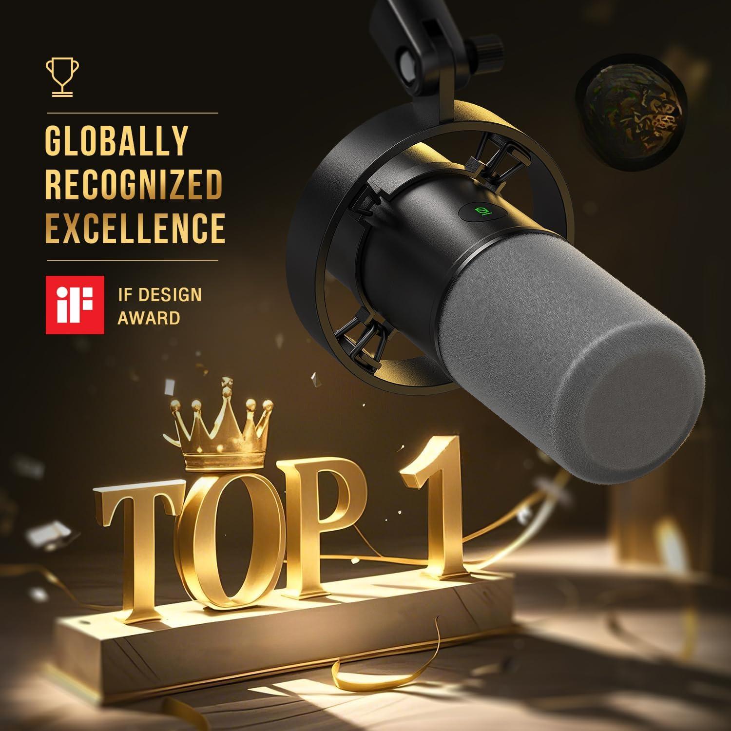 Dynamic Microphone, XLR/USB Podcast Recording PC Microphone for Vocal Voice-Over Streaming, Studio Metal Mic with Mute, Headphone Jack, Monitoring Volume Control, Windscreen-Amplitank K688