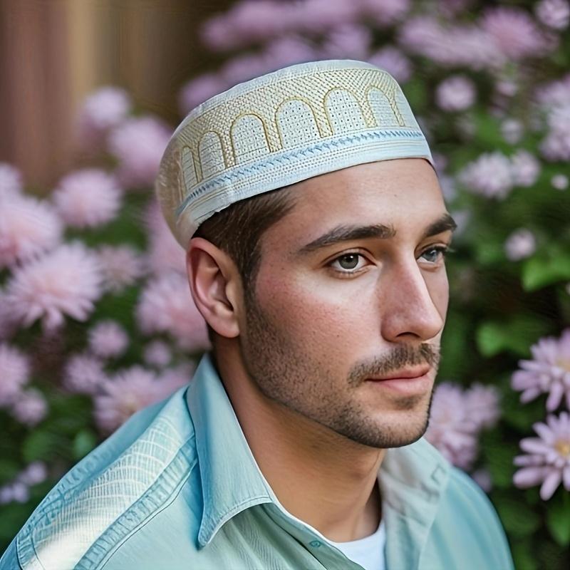 A 4pcs Set Of Kufi Hats In Yellow, White, Black, And Blue for The Month Of Ramadan And Eid Celebrations In Saudi Arabia.