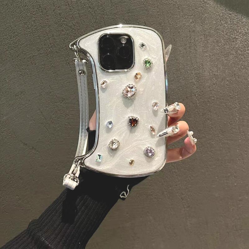 [Free !ship] ( Hand Lanyard ) Glitter Bling Diamond & Heart Sparkle Case for iPhone 17 Pro Max 16 15 14 13 Pro Max for Women Girls Crystal Wristband Bracelet Shockproof Cute Pretty Love Luxurious 3D Rhinestone Decorate Silicone Soft Shell Back Cover