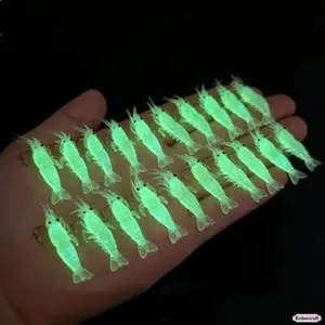 20PCS Soft Plastic Glow Shrimp Fishing Lures with Built-In Hooks, Realistic High Attraction Soft Baits, Durable Night Fishing Gear for Bass & Trout, Fits Freshwater & Saltwater Angling
