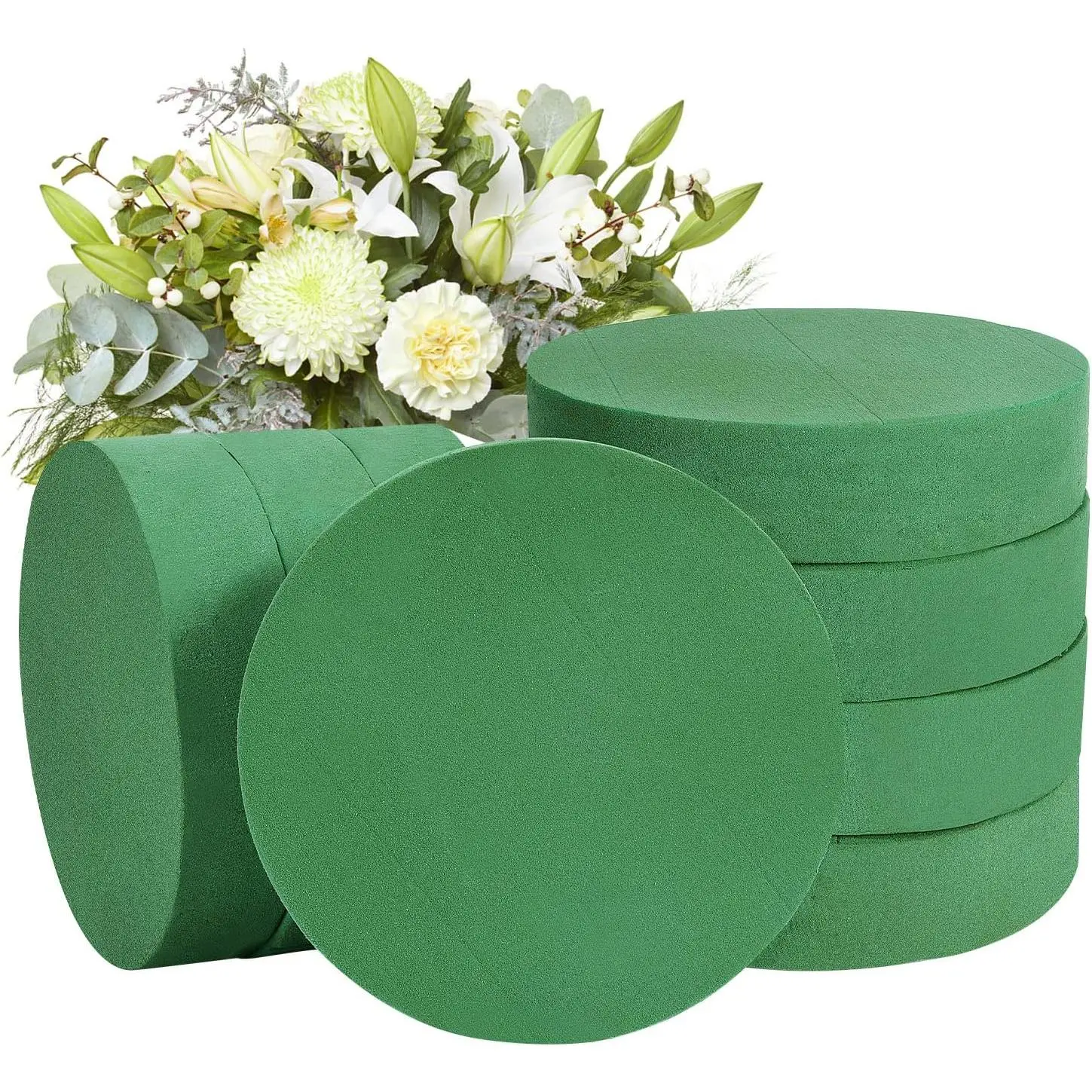 7.5-Inch 8Pcs Polystyrene Round Wet Floral Bricks, DIY Decorations Flower Building Kit for Spring Flower Arrangement, Wedding Holiday Decor (7.5x7.5x1.77 Inch), Floral Arrangements