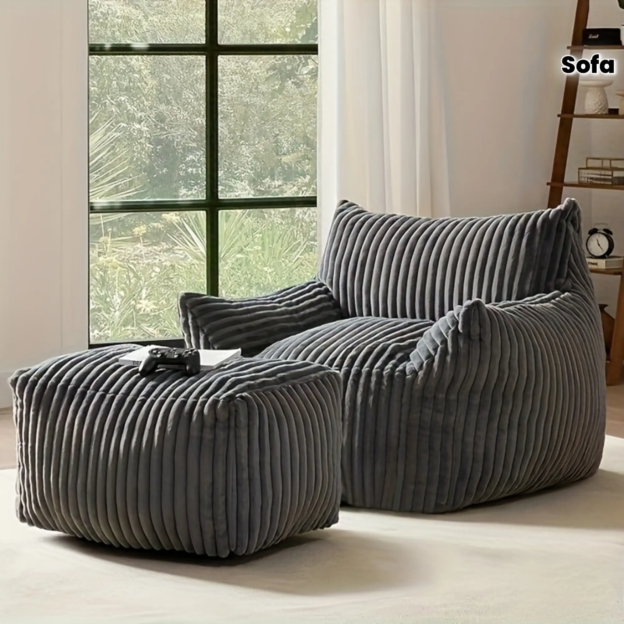 [Extra-Large Bean Bag Chair] Modern Extra-Large Adult Bean Bag Chair with Footrest, Ergonomic Design, New Fat Cat-Shaped Sofa, Removable And Washable Sofa Cover, Perfect for Leisure, Reading Or Gaming, Suitable for Living Rooms, Bedrooms, Dormitories, Apa