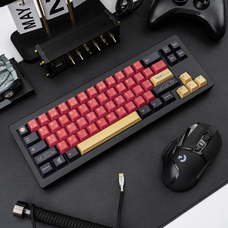 Cherry Profile Red Japanese Keycaps, PBT Material, Dye Sublimation, Minimalist Custom Key Caps for Mechanical Gaming Keyboard, 130 Keys