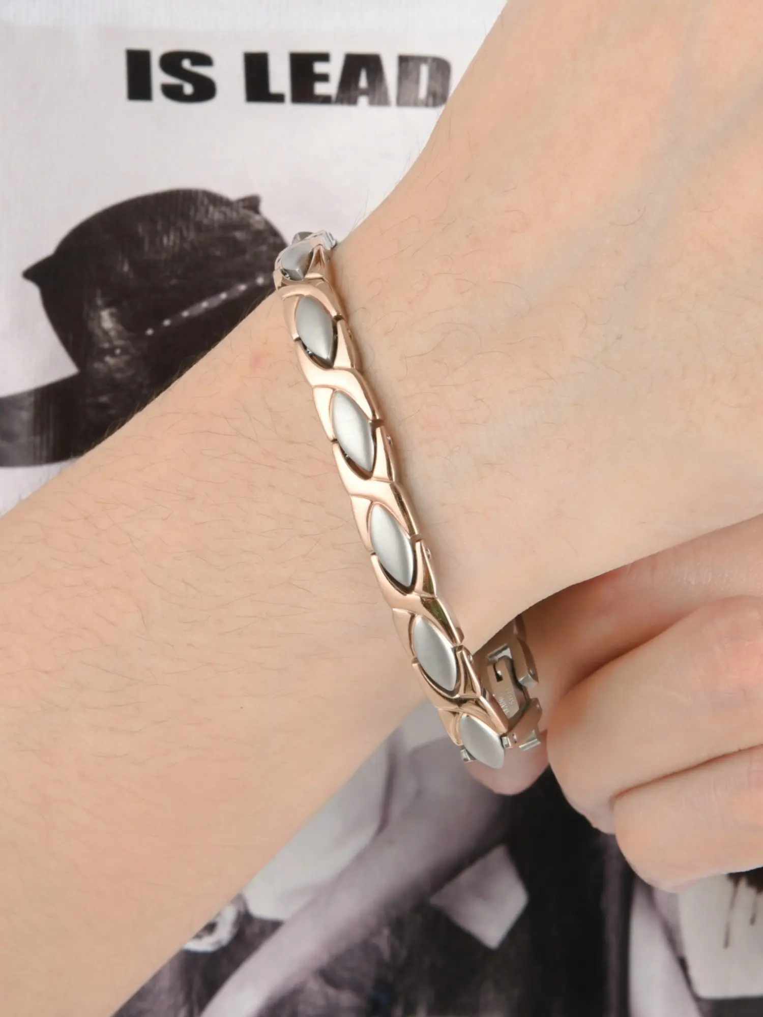 Titanium Steel Bracelet for Women, Magnetic and Negative Ion Design, Casual Style, Fish Charm, Skin-Friendly, Fashion Accessory