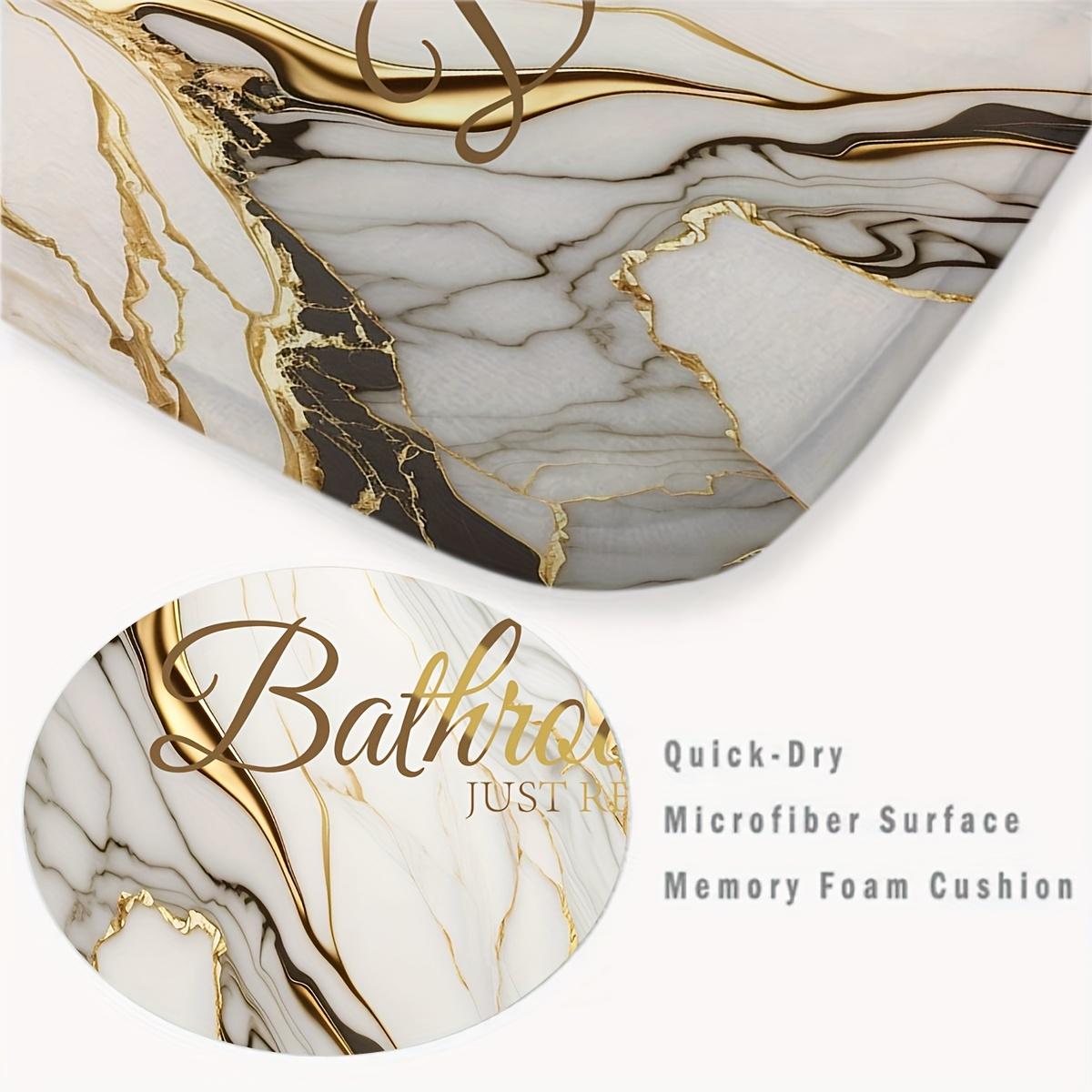 4-Piece Marble Pattern Bathroom Rug Set, Abstract Swirl Ink Fluid Art Bath Mat with "Just Relax" Print, Non-Slip Absorbent Bathroom Accessories with Toilet Lid Cover & U-Shaped Mat for Modern Bathroom Decor