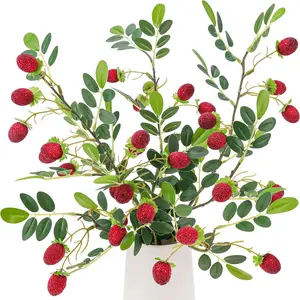 3 count Artificial Raspberry  Stems,34.6 Inch  Raspberries Branches,Simulated Berry Bouquet for  Decor Photography Props Wedding Decoration