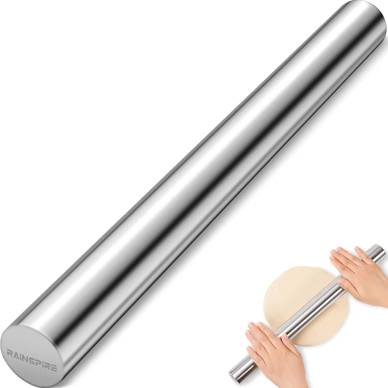 Stainless Steel Rolling Pin, Large Dough Roller for Baking, Non-Stick Dishwasher Safe, Smooth Professional Design, Baking Utensils for Pizza, Pastries, Pies