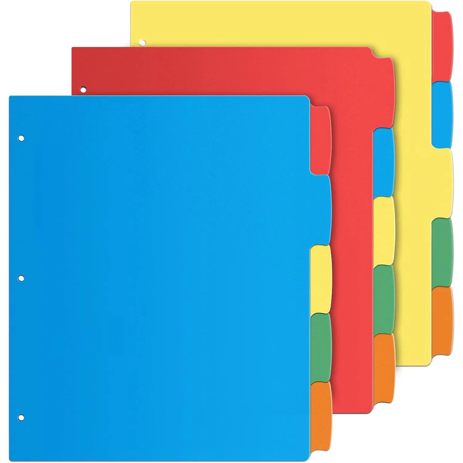 5-tab Index Dividers with 3 Holes Punched, Set of 3 Plastic Multicolor Dividers for 3 Ring Binders, 15 count Dividers for School & Office Supplies