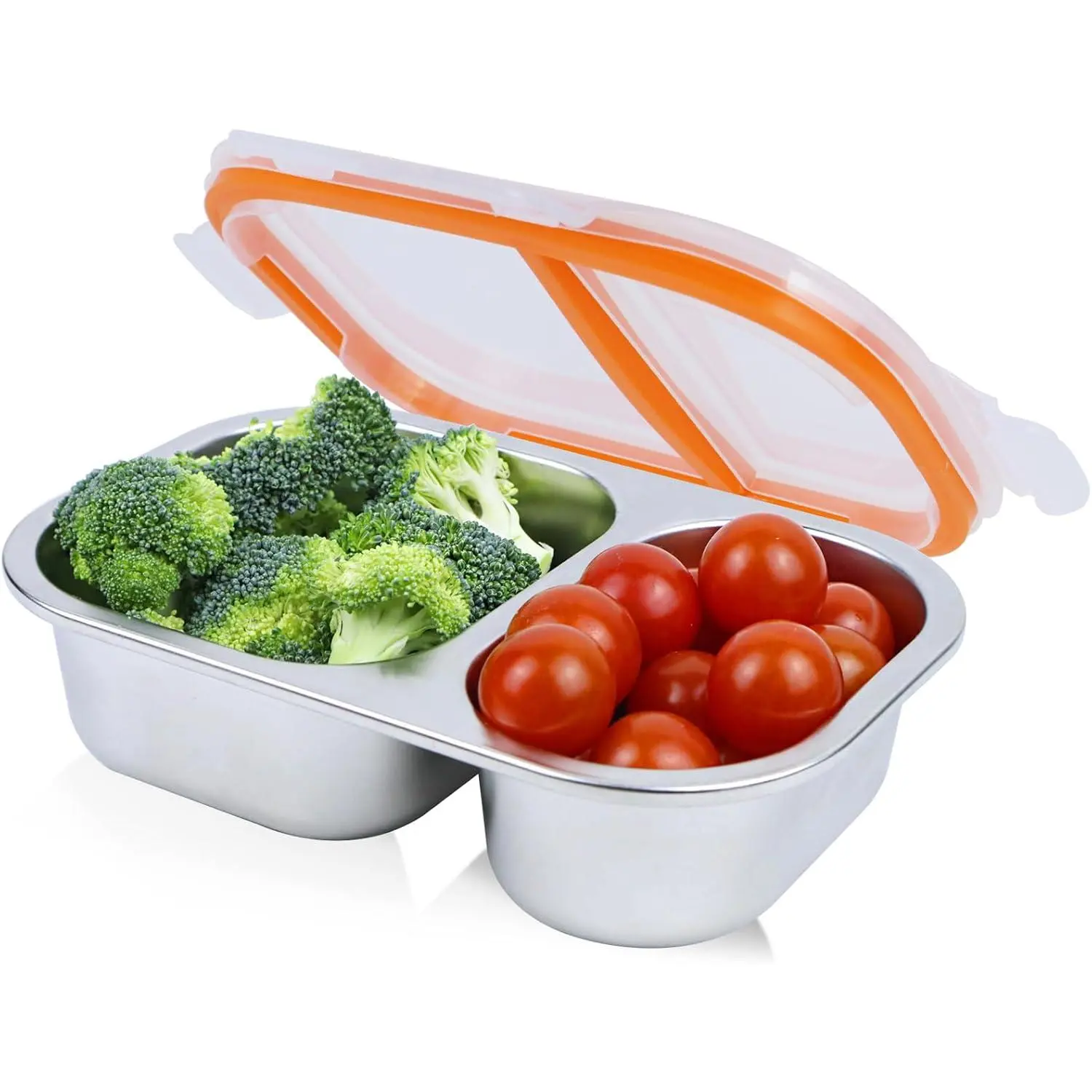 Large Stainless Steel Snack Box Containers,  2 Compartment Box |  Container with , Condiment Box, Sauce Cups, Divided  Storage Containers for , Travel and Meal Prep