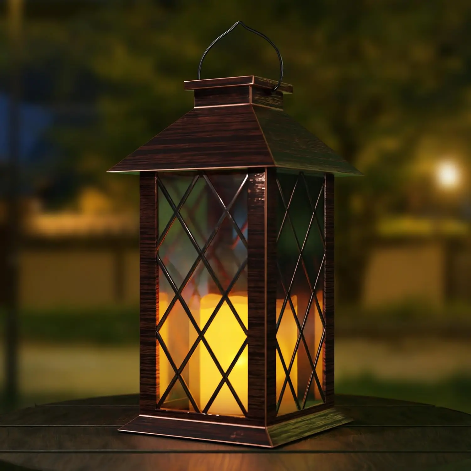 Easter Solar Lanterns Outdoor ,  Spring and Easter Lantern with Flickering LED Candle, 13'' Bronze Outside Solar  Decorative Lantern for Patio Porch Garden Yard Pathway, 1 Pack