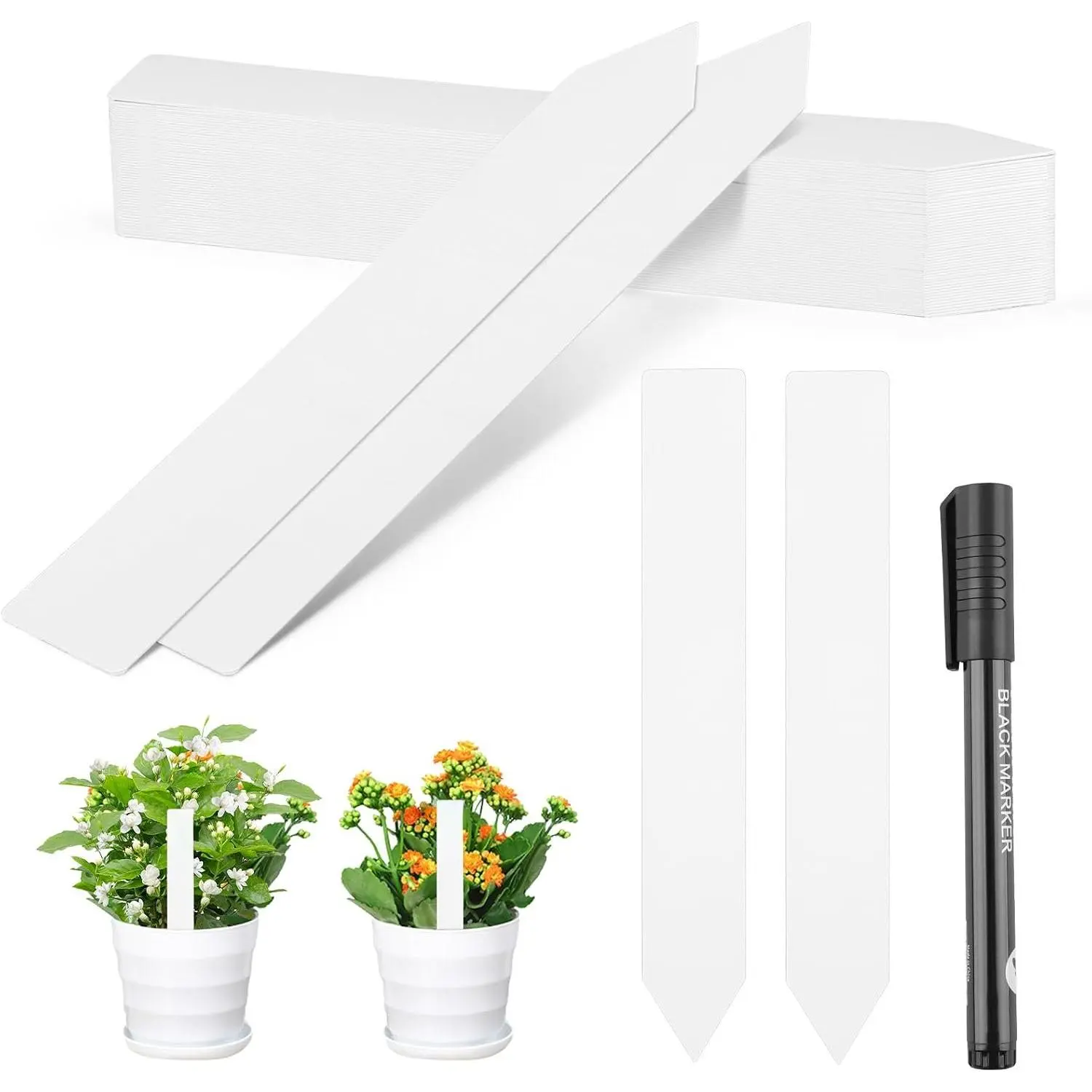 Markers 50 count, 8 Inch Plastic  Tags with Garden Marker Pen,  Tags and Labels for Outdoor Garden ,   Stakes for Indoor Outdoor -White