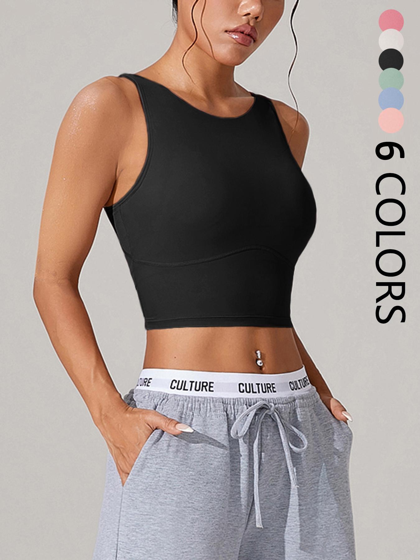 Women's Solid Color Crop Yoga Sports Bra, Breathable Comfortable Sports Bra, Ladies Sportswear for Indoor Outdoor Wear