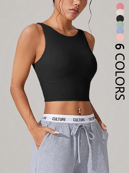 Women's Solid Color Crop Yoga Sports Bra, Breathable Comfortable Sports Bra, Ladies Sportswear for Indoor Outdoor Wear