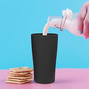 32-Piece Kitchen Plastic Wheat Straw Dinnerware Set, Service for 8, Unbreakable Modern Dish Set - Dinner Plate/Dessert Plate/Cereal Bowl/Cup, for Apartment Essentials, Outdoor Camping,Black