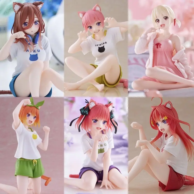 6 Pcs The Quintessential Quintuplets Complete PVC Figure Set Ichika Nino Miku Yotsuba Itsuki & Rena Casual Home Outfit Cat Ear Anime Girl Figurine Cute Sitting Model Desk Decor Gift For Teens Anime Themed Birthday Christmas Party Favor Cross-Border Wholes