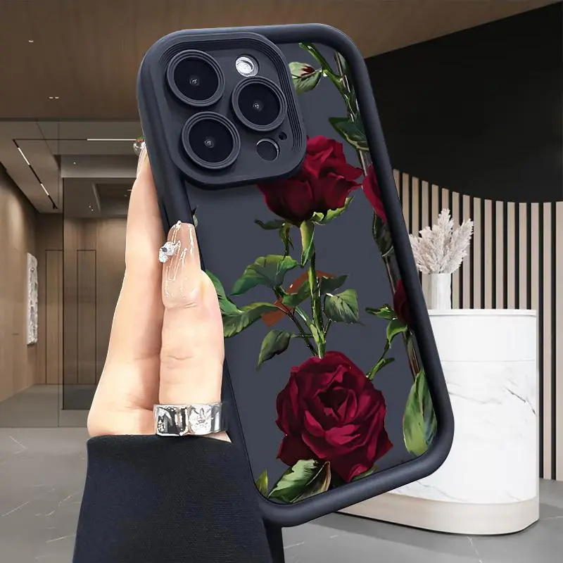 Red Rose Elegance Silicone Cellphone Case, Rugged Durable Shockproof Anti-Scratch Protector Casing for iPhone 17 Air, 16, 16e, 15, 14, 13, 12, 11 Pro Max Plus, X, XS - Mobile Phone Accessories for Compatible Devices