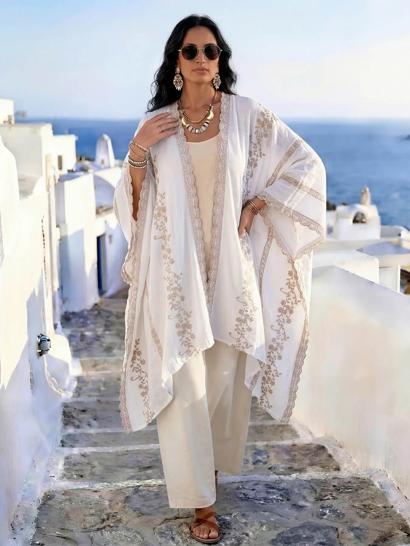 Women's Embroidered Split Shawl, Loose Fit Conceals Fat, Versatile for Beach, Commute, Dates, Elegant All-Season Style, Summer Shawl, Boho Shawl Wrap, Fashion Shawl