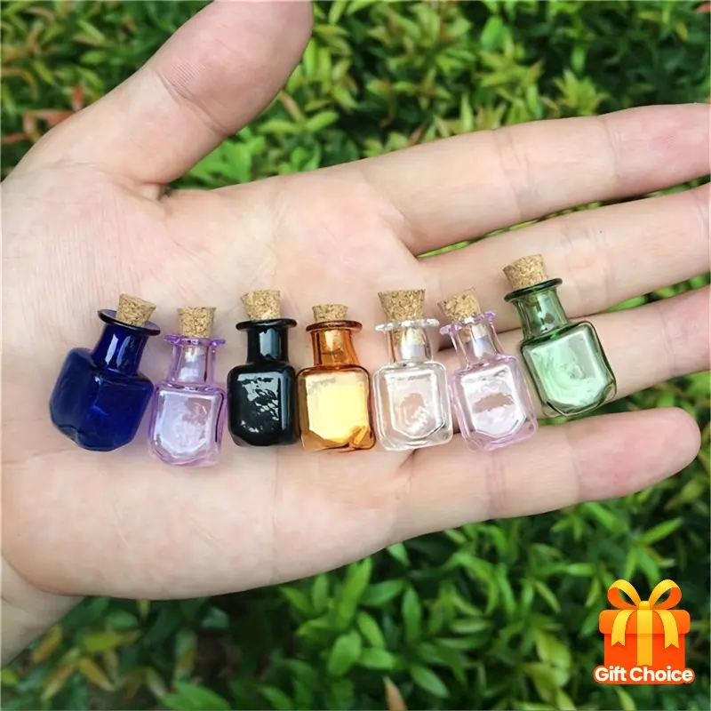10pc Mini Glass Color Bottles Rectangle Cute Bottles with Cork Little Bottles Gift tiny Jars Vials Mix 7Colors