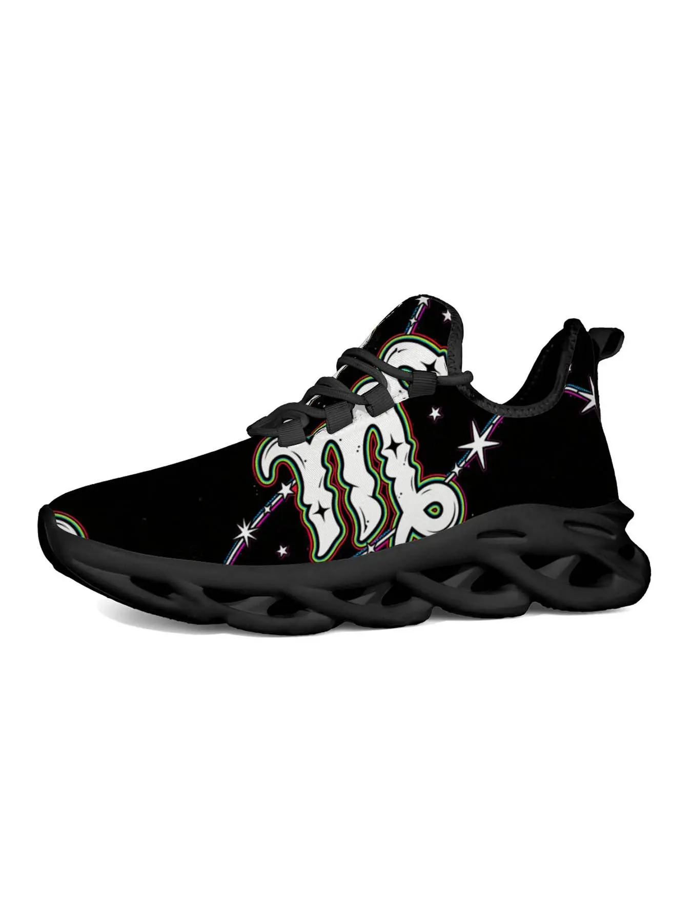 Starry Unicorn Trendy Sneakers, Dark Sweet Cool Fashion, Unique Print and Vibrant Star Trail Pattern, Artistic Hollow Thick Sole, Essential for Night Parties