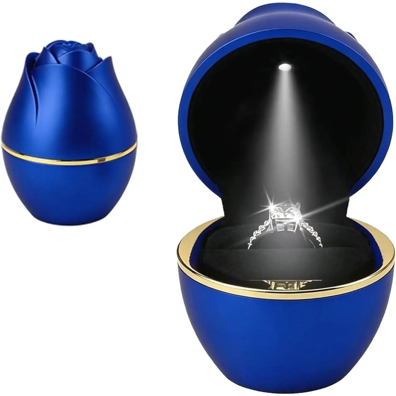 Rose LED Ring Box with Auto Light, Blue Ring Case for Proposal | Romantic Ring Reveals, For Engagement, Anniversary or Wedding  Moments, Automatic LED Light, Ring Sparkle to Display