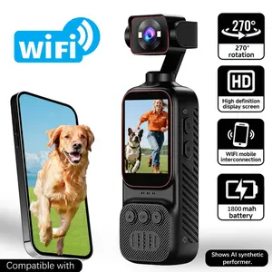 Vlogging Camera 2K Pocket Action Camera, 270° Auto Rotating Lens, 8X Digital Zoom Audio Video Recorder,Portable Body Camera for Outdoor Sports Travel Gift for Men Women