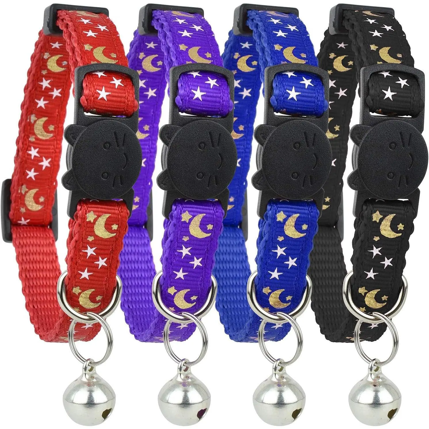 Stars and Moon, 4-Pack, Reflective with , Solid & Safe Collars for Cats, Nylon, Kitty Collars,  , Breakaway