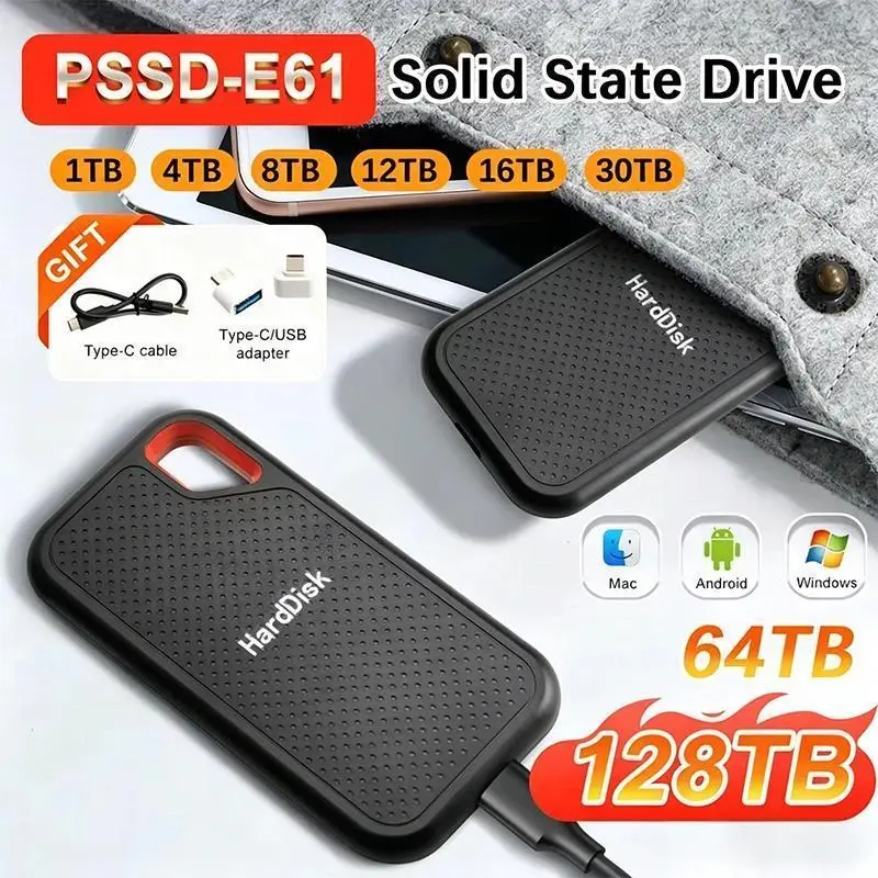 Reliable High Speed External SSD 1TB/2TB/4TB USB3.2 Type-C Portable Hard Drive for Laptop PC Mac Phone Camera Tablet