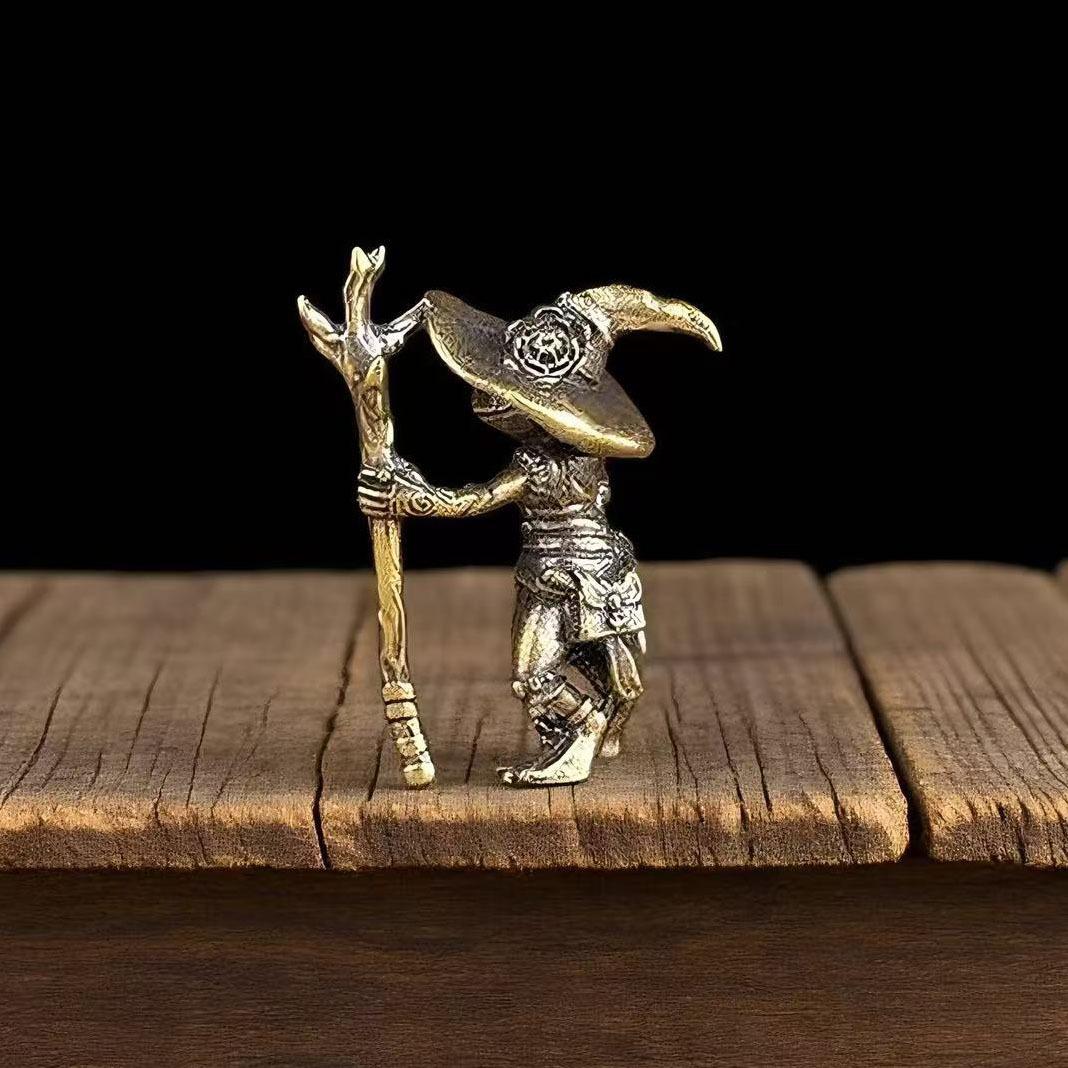 Brass Frog Wizard Statue, Guardian Mage Frog Figurine Desk Decor, Fantasy Bronze Sculpture Home Office Ornament, Lucky Toad Collectible, Aesthetic Cottagecore Bookshelf Zen Room Decor Gift for gifting collectors