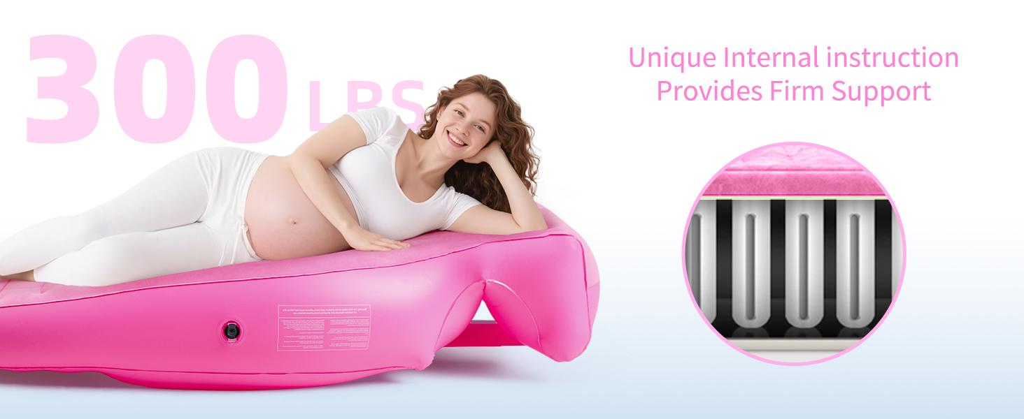 Inflatable Pregnancy Pillow, Full Body Pregnancy Mattress with Hole for Belly Chest/Head, Pregnancy Pillows for Prone Sleeping, Relieves Back Pain-for Massage, Home, Travel-Pink