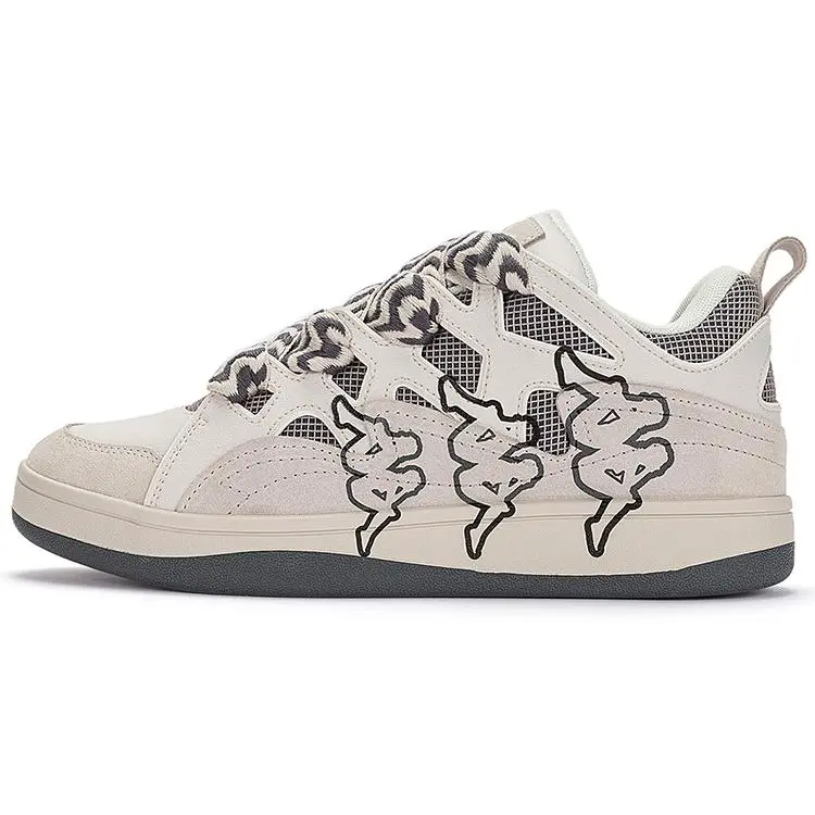 Kappa Fatty Bread Sneakers: Chunky, Low-Top Skate Shoes for Men and Women in White and Gray Verifiable, with credentials and supporting global authentication