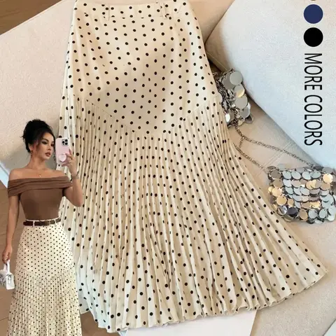 Autumn & Winter New Arrival Skirt, Elegant Polka Dot Print Pleated Skirt for Women, Fall Skirt