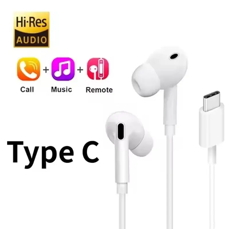 Type-C Wired Earbuds, In-Ear Noise Cancelling, Hi-Fi Stereo, Low Latency, Compatible with iPhone 17 16 15 Pro Max, Samsung Galaxy S26 25 24 Ultra