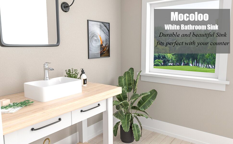 19 Inch Rectangle Sink with Faucet Hole 19"x15" White Countertop Sink Above Counter Porcelain Lavatory Sink