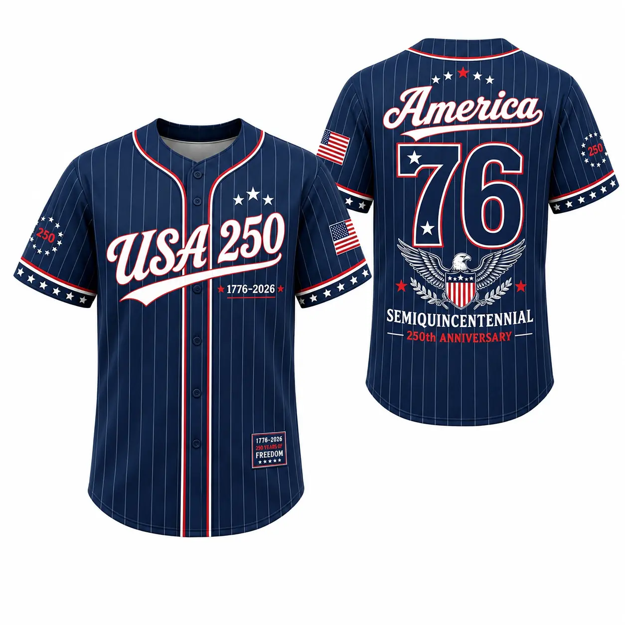 Unisex Pinstripe Baseball Jersey - USA 250th Anniversary Sports-Inspired Men's Baseball Tops, Lightweight Patriotic Button-Down Relaxed-Fit America Shirt, Baseball Jersey Shape For Fan Style, Built For Parades, Bbqs, And Parties
