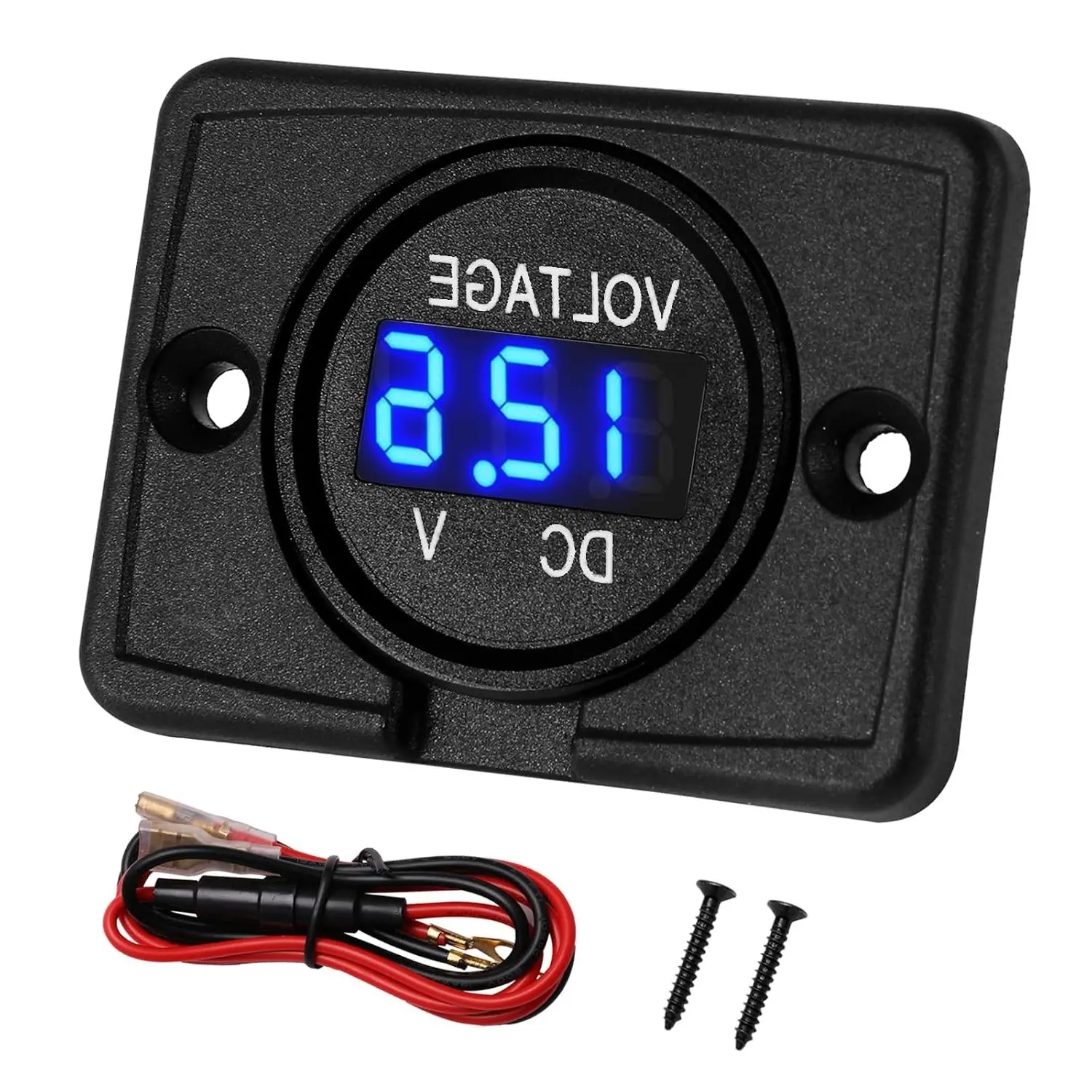 Round Digital LED Voltage Gauge DC 12V 24V 36V Battery Volt Meter Monitor with Blue Light Display for Marine Automotive Motorcycle Car Truck RV BoatGift