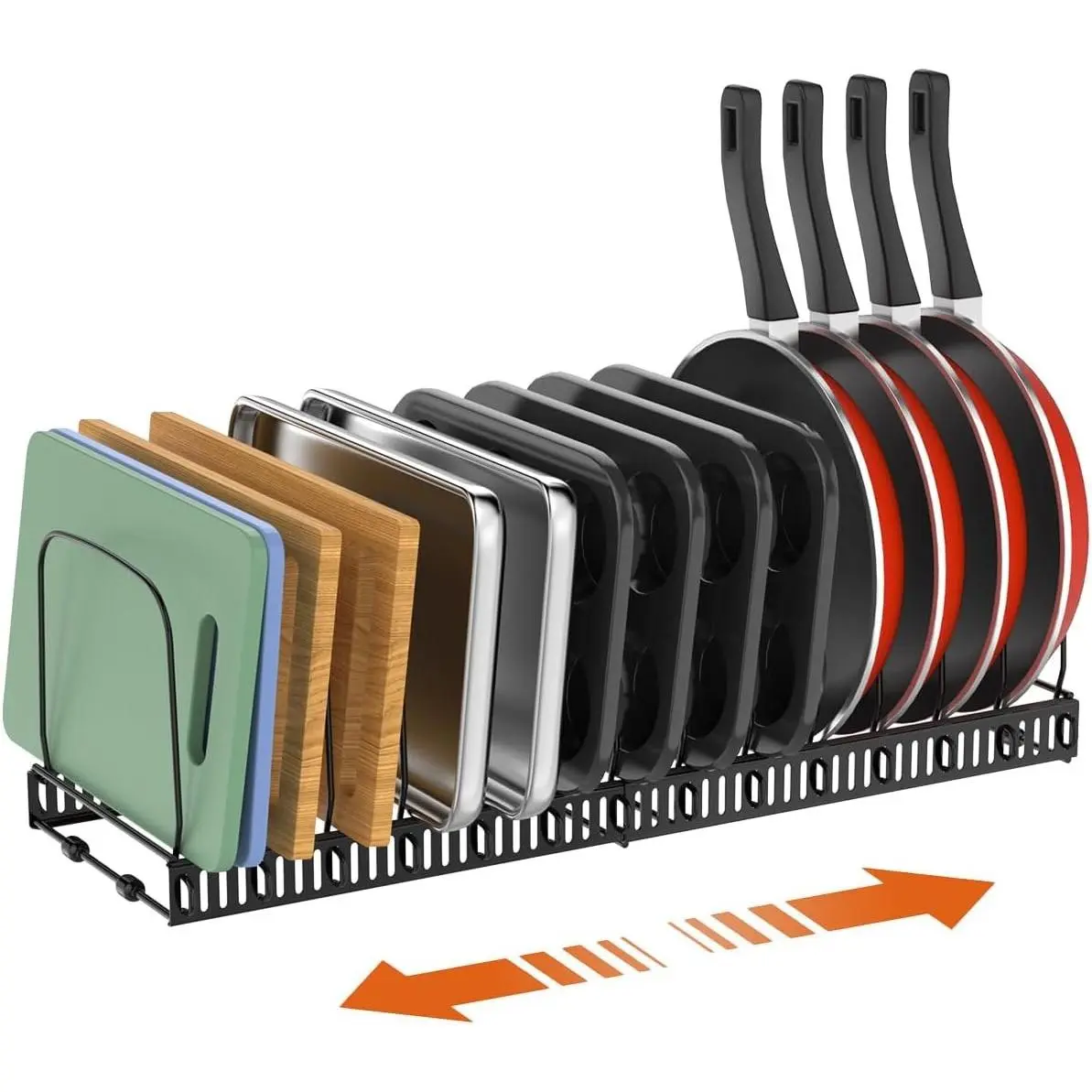 Cutting Board Organizer Rack, Expandable Baking Tray and Cookie Sheet Organizer with 14 Adjustable Dividers, Bakeware Muffin Tin Cupcake Pan Storage Organizer for Cabinet, Black