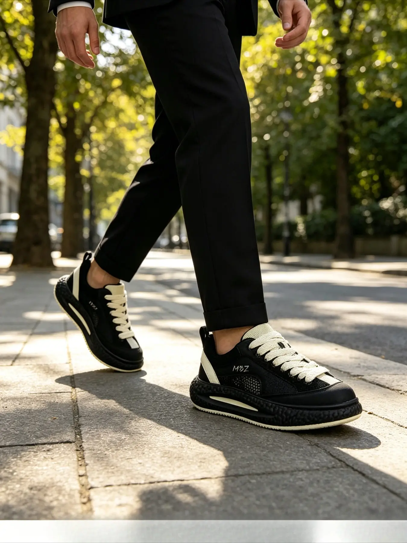 Men's black rice color-blocked vintage platform casual sneakers, breathable mesh and first-layer cowhide height-increasing dad shoes, suitable for business commuting, shopping, light business, and streetwear, a versatile vintage jogging men's shoes.