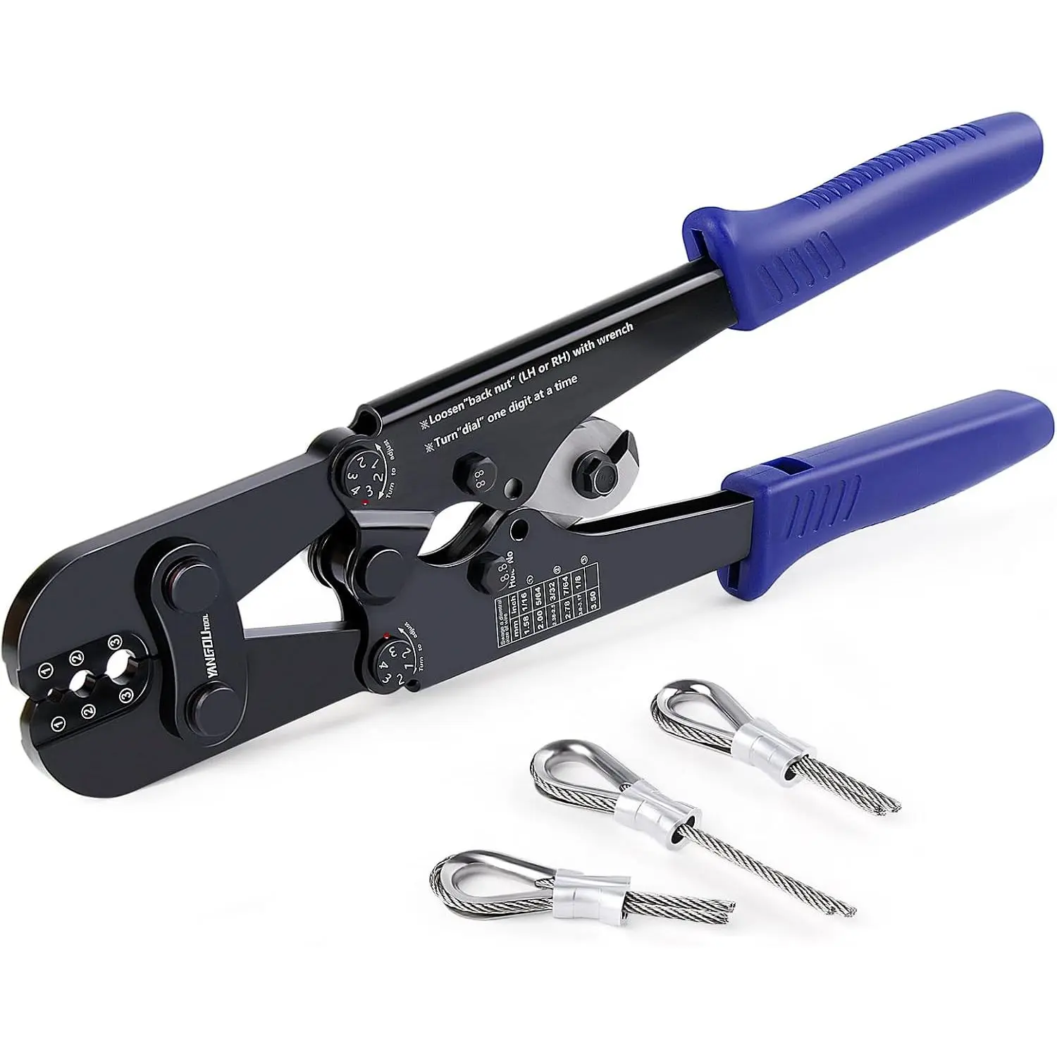 Wire Rope  and Crimping Tool Sheet Metal  Swaging Tool for  Oval and Double Barrel Stop Ferrule Loop Sleeves 1/16 to 1/8 Inches  End  Ring Fixing Plier