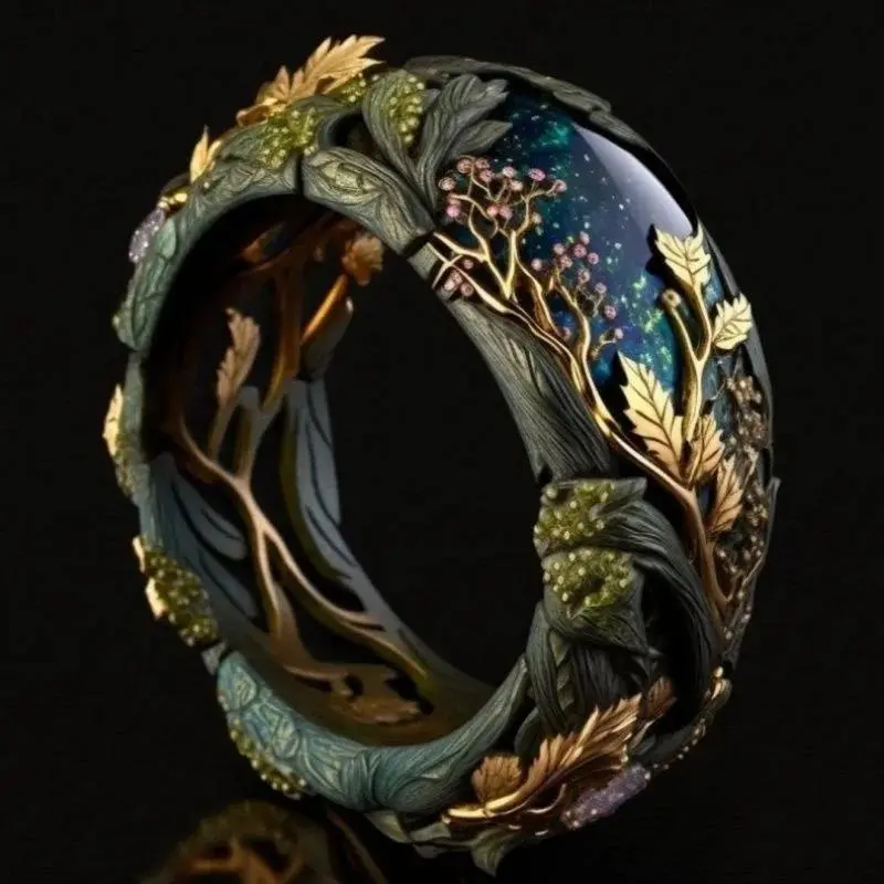 Geometric Glass Flower Leaves Hoop Ring For Women Birthday Accessories Gifts Custom Jewelry