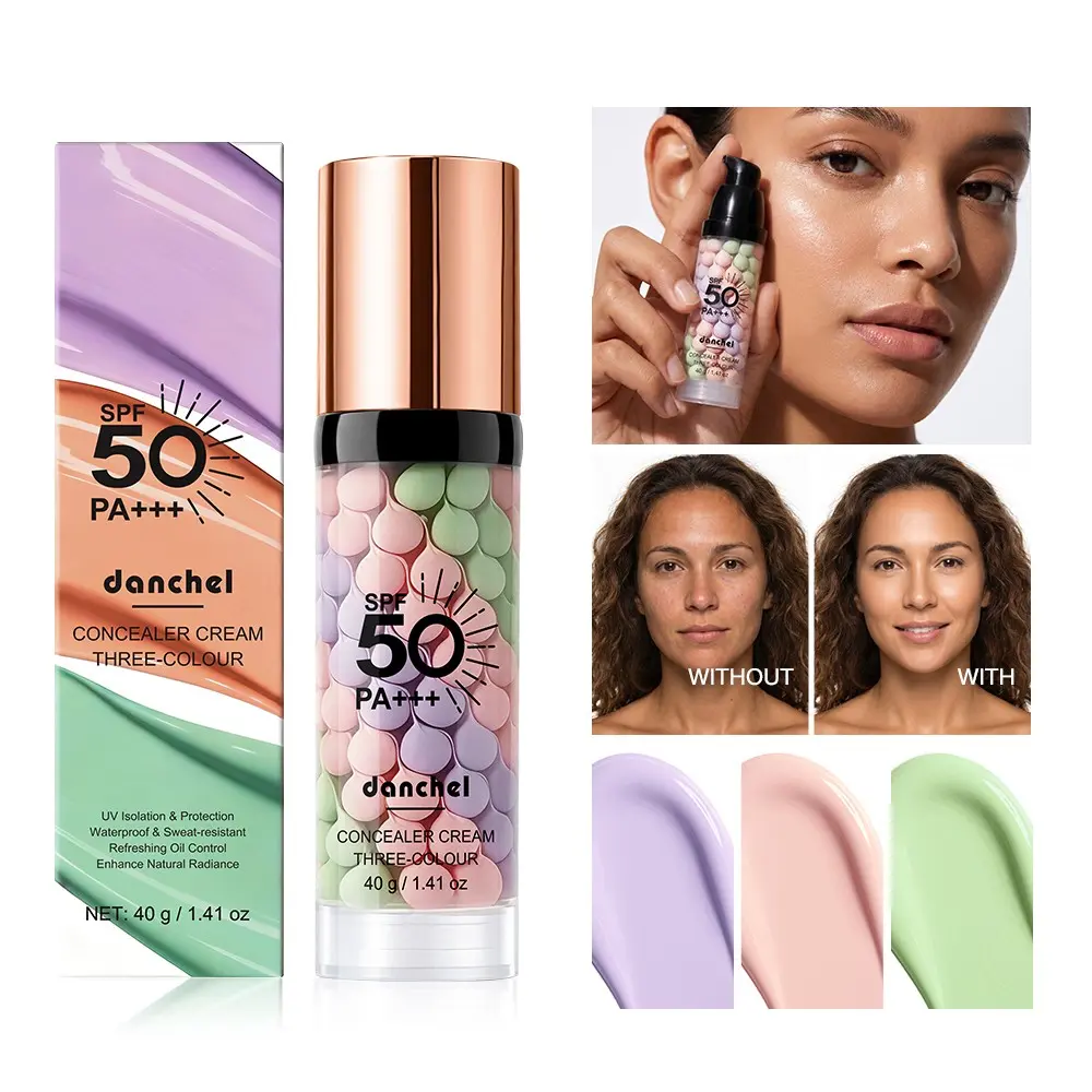 Long-Lasting Oil-Control Moisturizing Face Primer, Facial Primer, 3-Tone Sunscreen Concealer Isolation Cream, 3-In-1 Time-Saving and Efficient, SPF50+, Beginner and Lazy Girl Friendly, Suitable for Daily Commute and Travel Vacation