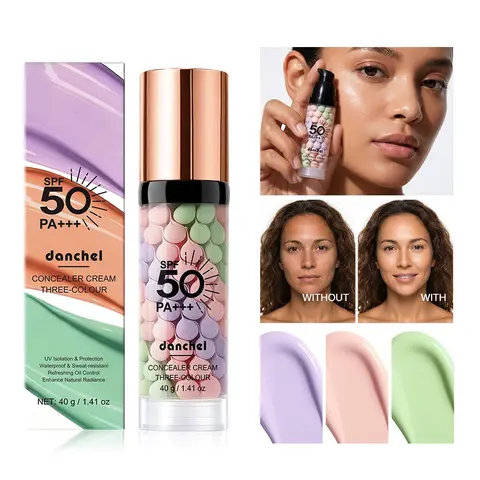 Long-Lasting Oil-Control Moisturizing Face Primer, 3-Tone Sunscreen Concealer, 3-in-1 Time-Saving Primer, SPF50+, Beginner and Lazy Girl Friendly, Suitable for Daily Commute and Travel, Moisturizer, Makeup, Moisture, Primer for Oily Skin