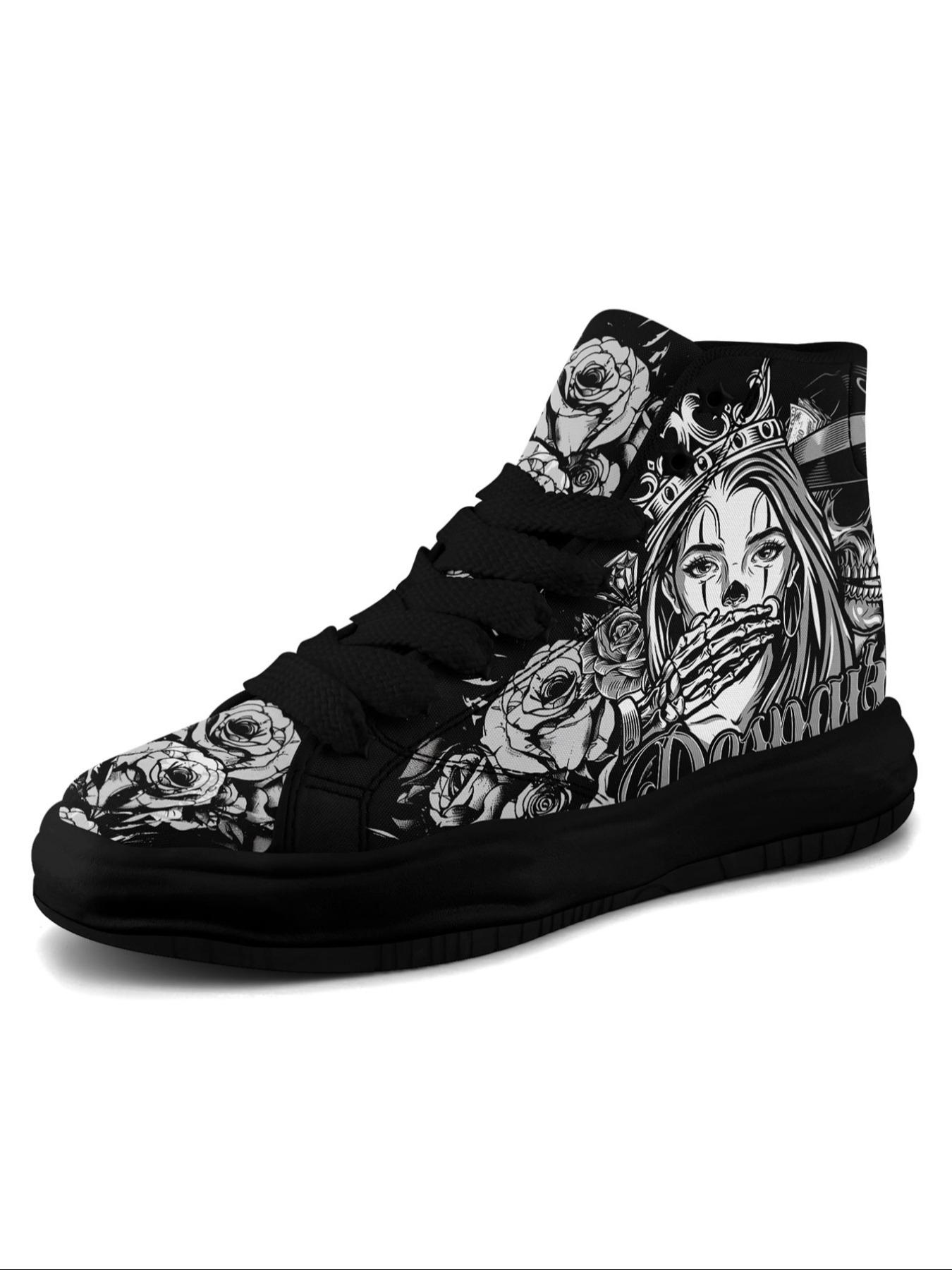 Men's Fashionable Cartoon Print High Top Sneakers, Casual Comfortable Breathable Lace Up Skate Shoes, Male All-match Round Toe Shoes for Daily Wear